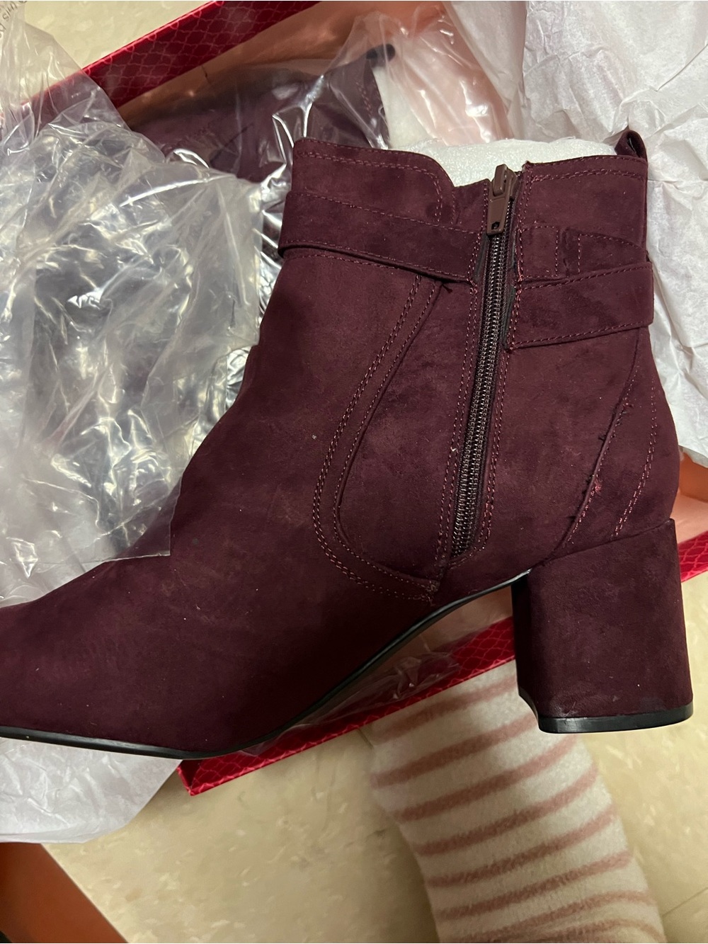 Kelly & Katie Burgundy Suede Block Heel Ankle Boots